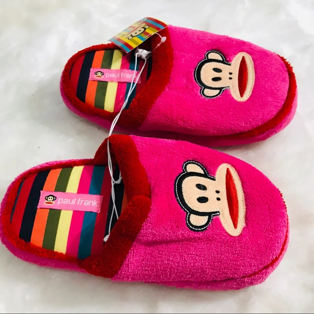 NWT Paul Frank Hot Pink Julius House Slippers Girls Size Large 2/3